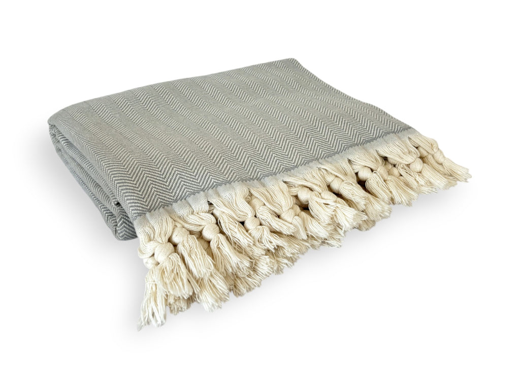 Anza Silver Grey Herringbone Throw