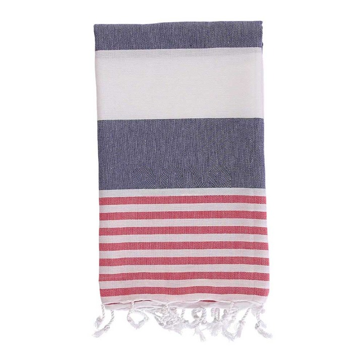 Anza Navy Blue & Red Ladon Turkish Towel folded